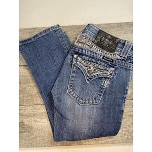 Miss Me Capri Womens Size 27x22 Blue Dark Wash Distressed  Style# JP6092P